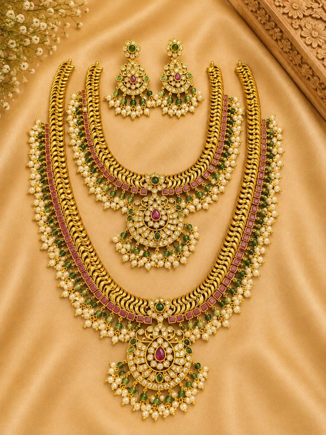 Three-layer kemp bridal necklace set